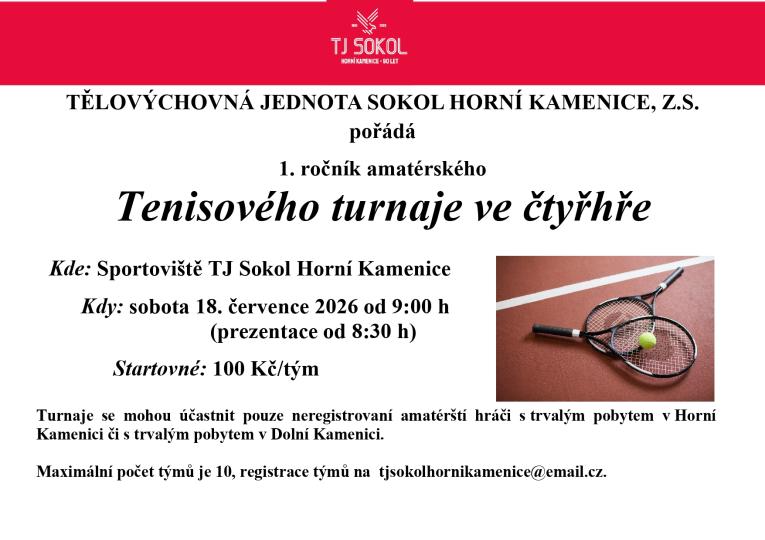 TJ Sokol Horní Kamenice: Tenisový turnaj ve&nbsp;čtyřhře