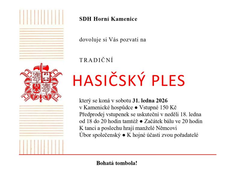 SDH Horní Kamenice: HASIČSKÝ PLES