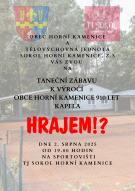 TJ Sokol Horní Kamenice & Obec Horní Kamenice: Taneční zábava k výročí obce Horní Kamenice 910 let - Kapela HRAJEM!? 